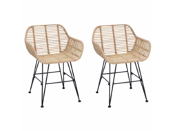 Vidaxl Cadeira De Jantar 2 Pcs Natural 55 X 50 X 74 Cm Rattan E Ferro