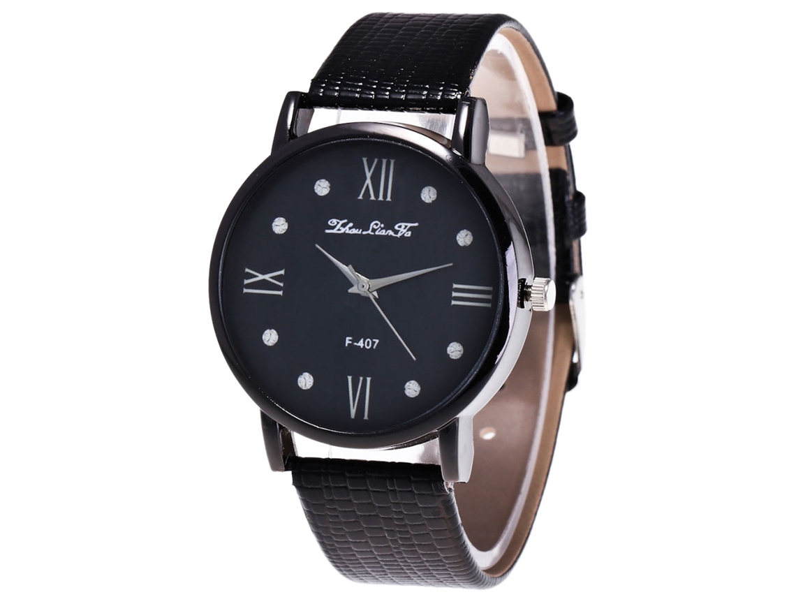 Reloj De Pareja Cuadro Redondo Correa De Pu Quarzo Para Hombre Y Mujer Negro