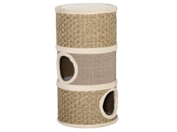 Torre de Arranhar a Torre da Casa Dos Gatos com 3 Nichos: Corda de Sisal e Algas Marinhas, Borda de Pelúcia, Cáqui e Marrom Ge