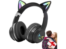 Fone De Ouvido Gamer Com Orelhas Gato, Microfone, Iluminação Led, Sem Fio, Rgb