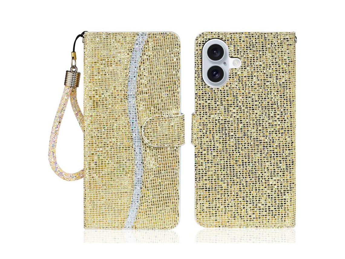 Capa De Couro Para Iphone 17 Com Pó De Glitter