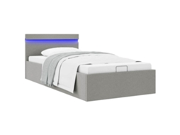 Cama Hidráulica C/ Arrumação Led 100x200cm Tecido Cinza-claro