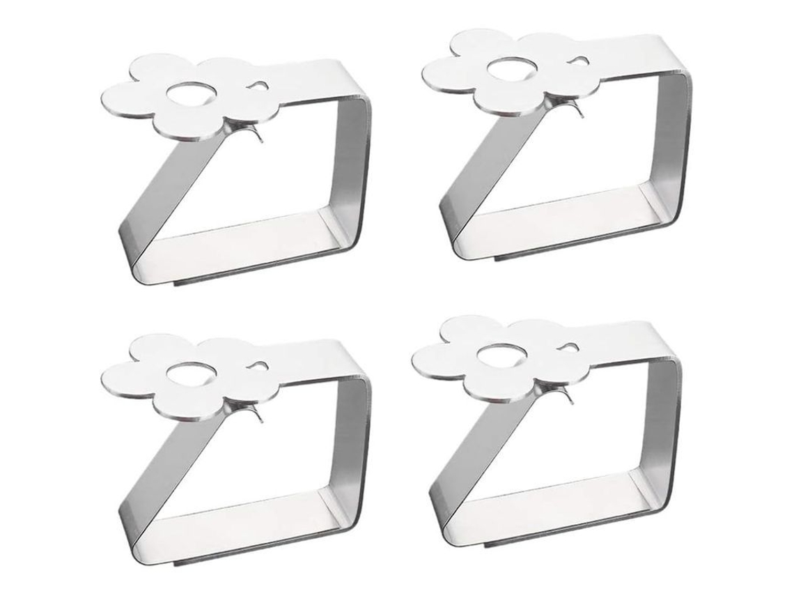 Prensas Para Manteles De Acero Inoxidable 4 Piezas Con Diseño Floral Resistente Al Viento Para Fiestas Exteriores Y Picnics