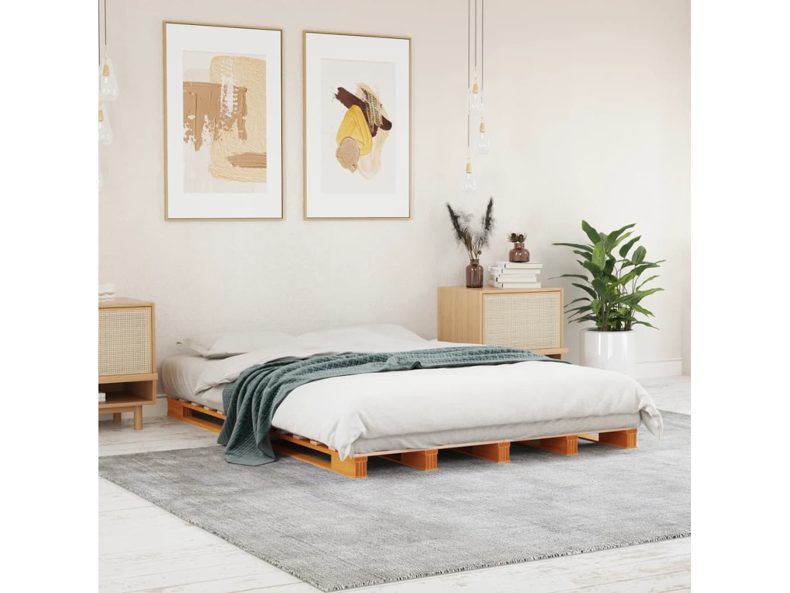 Vidaxl Cama De Paletes 140x200 Cm Madeira Pinho Maciça Castanho Cera