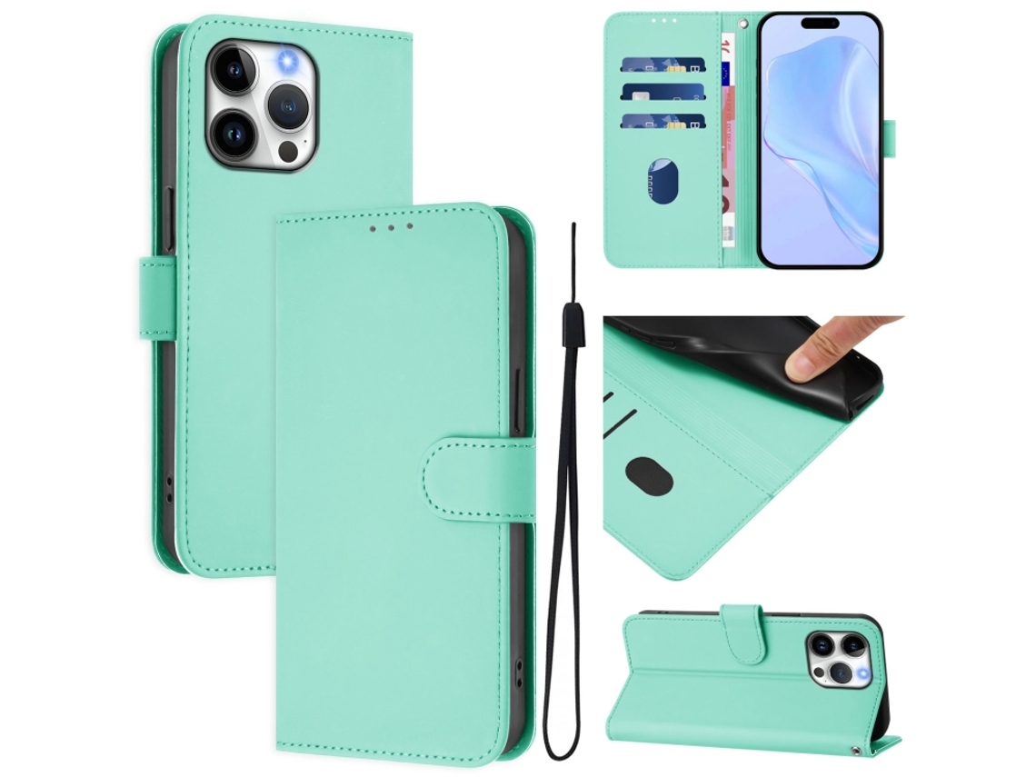 Capa De Couro Sintético Para Iphone 16 Pro Max - Toque Suave - Cor Sólida - Com Cordão