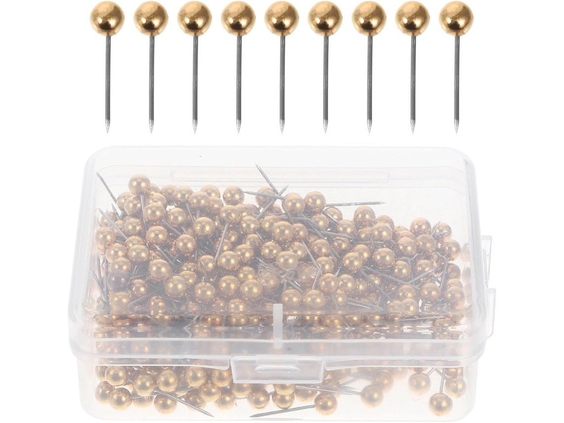 Secfou 300 Alfinetes Dourados Metálicos com Cabeça Redonda de 4mm, para Mesa, Costura e Mapas, Alfinetes