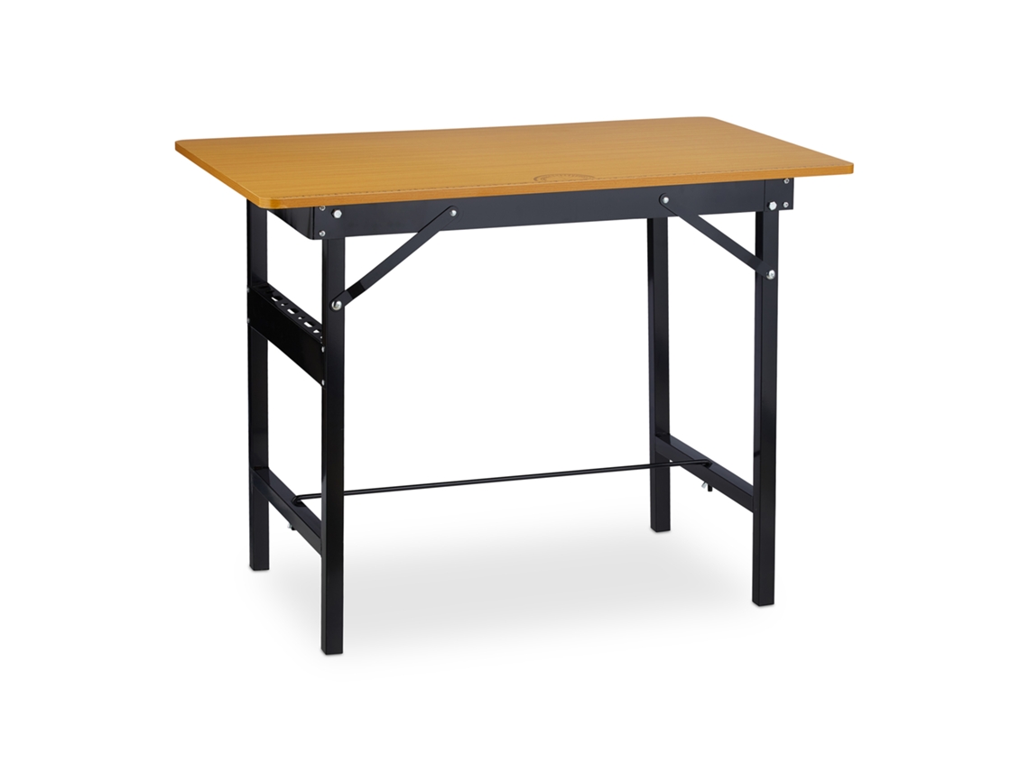 Relaxdays Mesa De Trabalho Dobrável, Até 100 Kg, Régua De Medição, Hbt 76x100x60cm, Mesa De Trabalho, Natural/preto