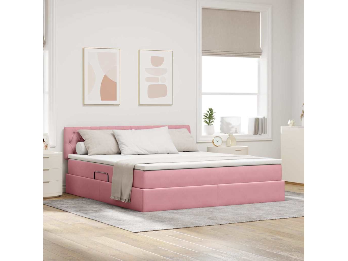 Vidaxl Cama Com Armazenamento Com Cabeceira Rosa 180 X 200 Cm Veludo