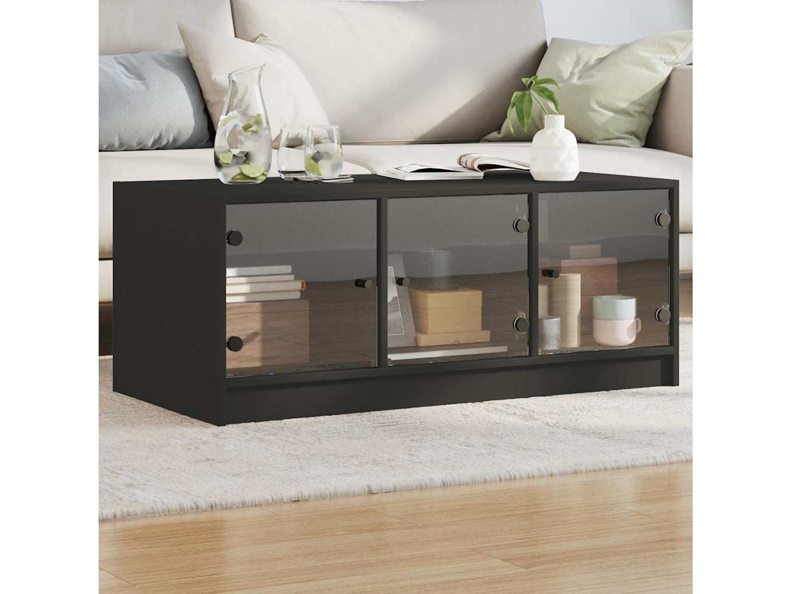 Vidaxl Mesa De Centro C/ Portas De Vidro 102x50x42 Cm Preto