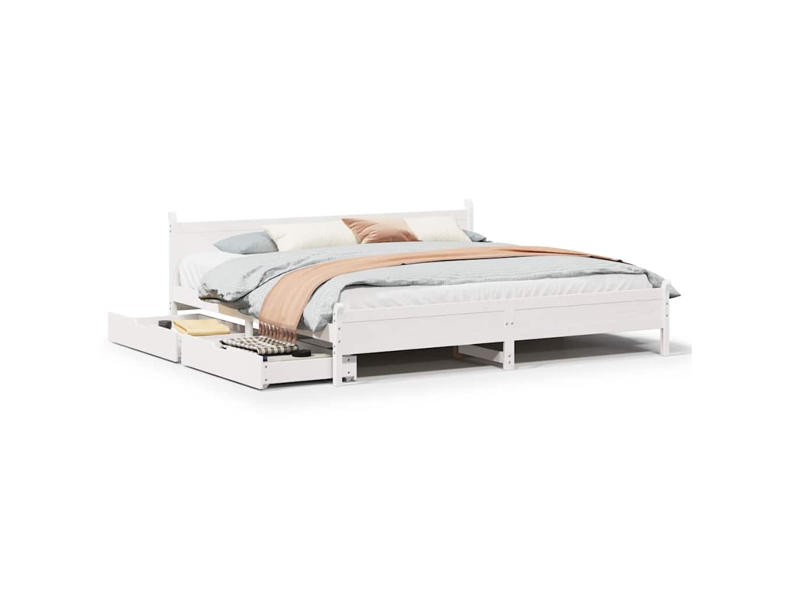Bed Frame, Bed Frames Vidaxl Branco Madeira De Pinho (200 X 200 Cm)