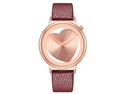 Relógio de Pulso Feminino Geekthink de Couro Pu com Padrão de Coração Oco Rose Gold