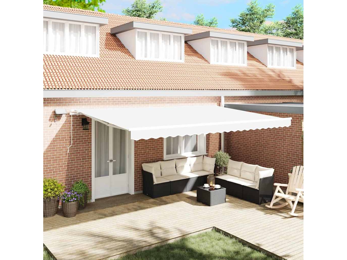 Vidaxl Toldo Retrátil Branco 500 × 300 Cm Tecido E Alumínio