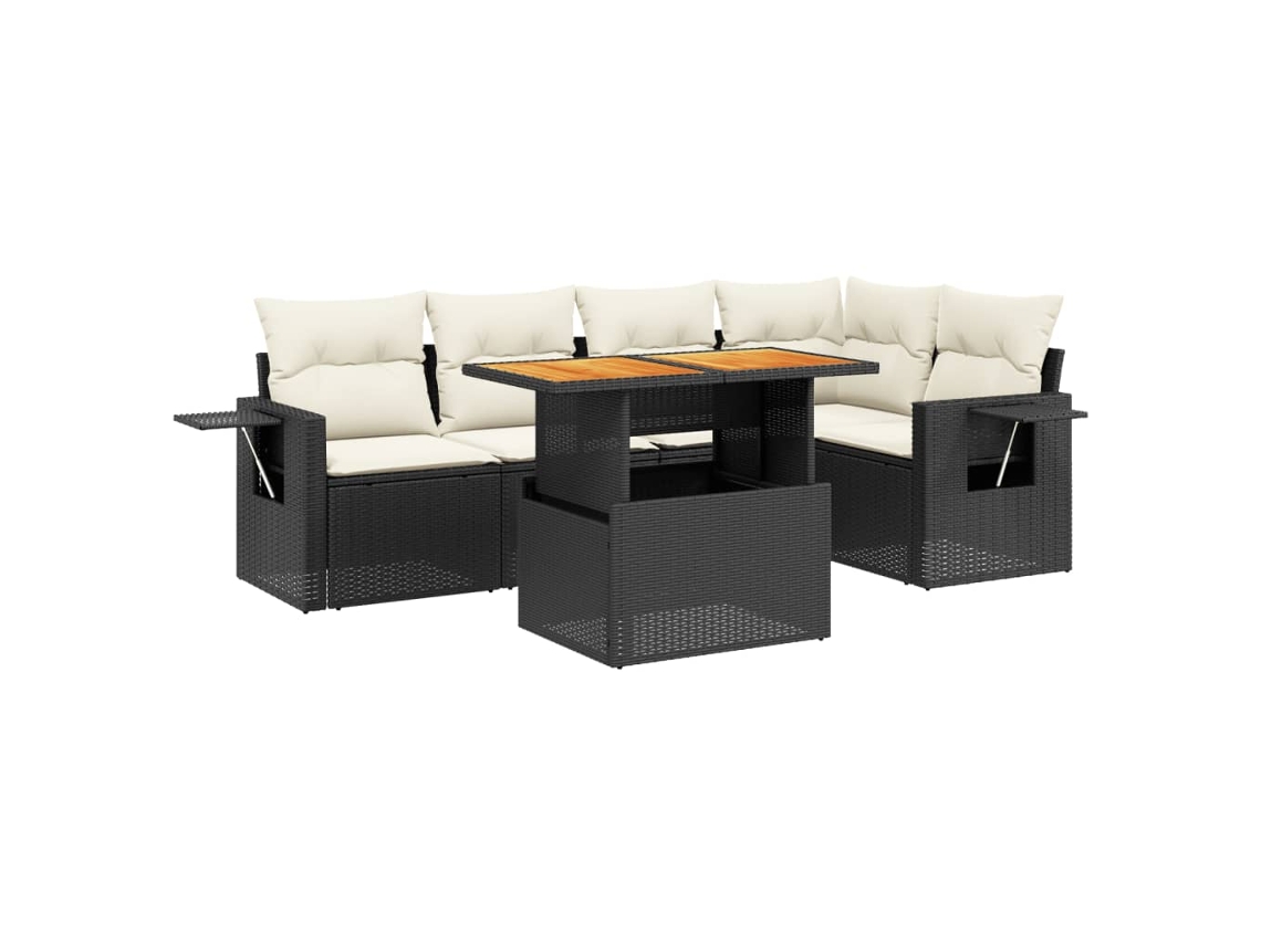 Conjunto 6 Sofás de Jardim com Almofadões VIDAXL Vime Pe Preto