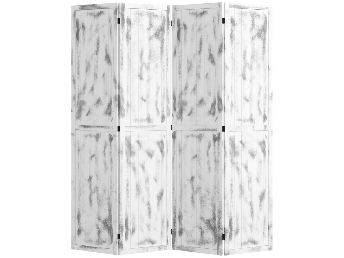 Biombo Dobrável de 4 Painéis Separador de Ambientes Elegante para Dormitórios Sala de Estar 160.5x170cm Branco Rústico BTFORUS