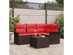 Vidaxl Conjunto De Sofá De Jardim Com Almofada 5 Pcs Castanho Vime Pe