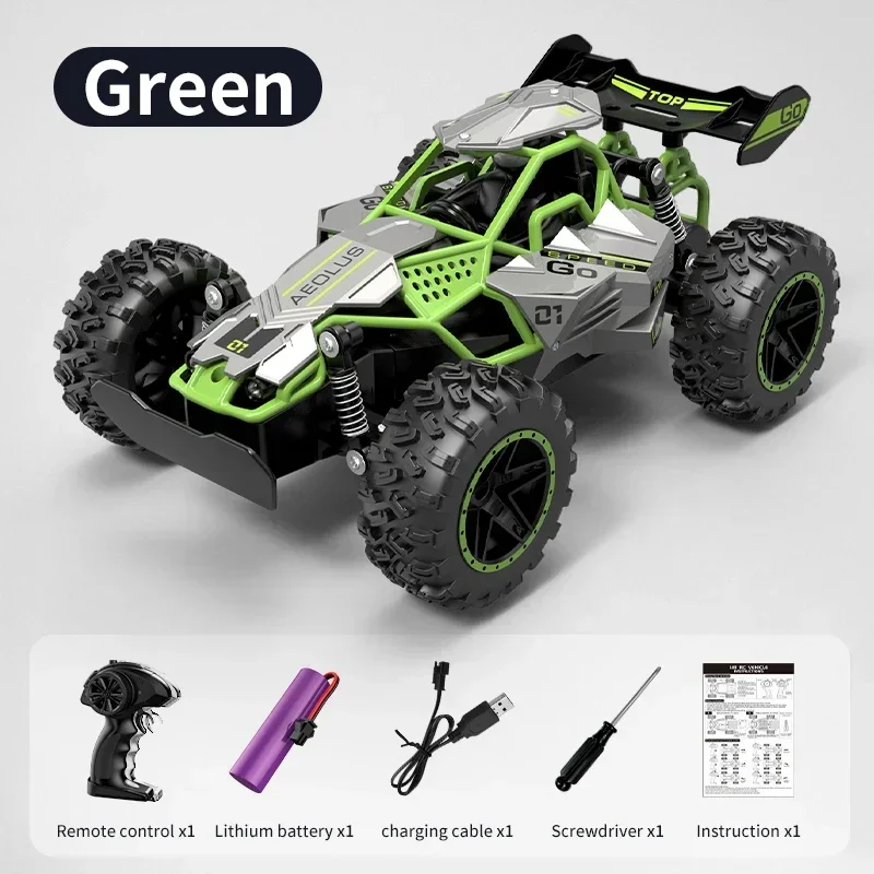 Carro de Corrida com Controle Remoto, Luzes e Amortecedores Off road de Alta Velocidade MDUG (verde)