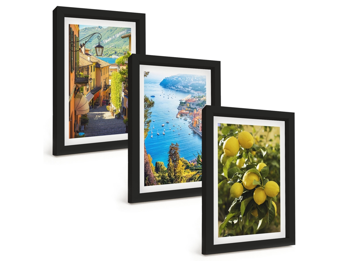 Conjunto De Pinturas Ruas À Beira-mar Com Limões Moldura Preta Quadros Para A Sala De Estar Espelharte (3 Peças 20x30 Cm)