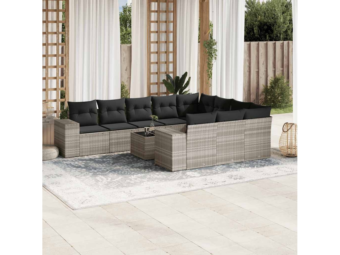 Vidaxl 11 Pcs Conjunto Sofás de Jardim C/ Almofadões Vime Pe Cinzento