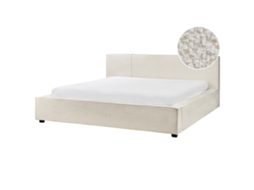 Cama Beliani Mirande De Bouclé Blanco 209x231x90