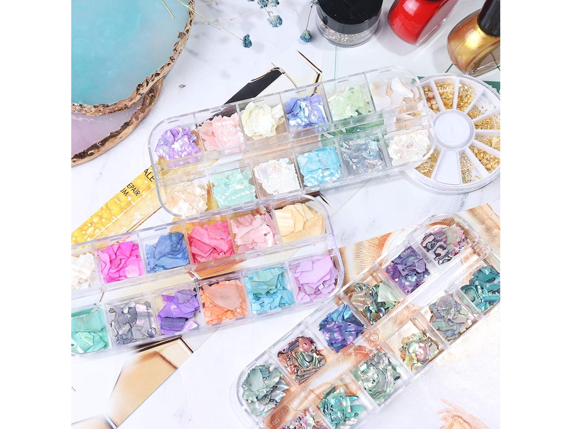Cores Nail Art Holográfico Glitter Shell Lantejoulas Iridescent Mermaid Flakes Adesivo Manicure Nail Art Supplies -Style1 ZMDECQNA 12 Un