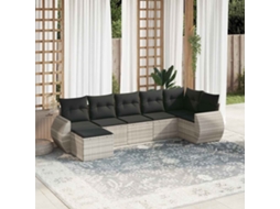 Vidaxl 7 Pcs Conj. Sofás Jardim Com Almofadões Vime Pe Cinzento-claro