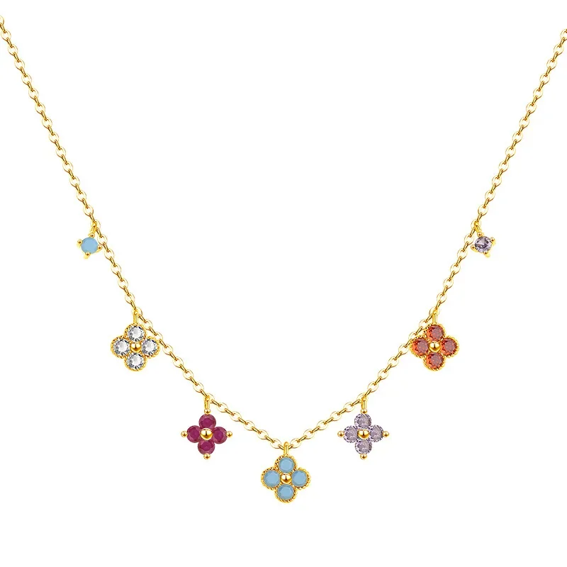Colar De Trevo De Quatro Folhas Em Prata Com Zircônias, Um Presente Elegante Para O Dia Dos Namorados.