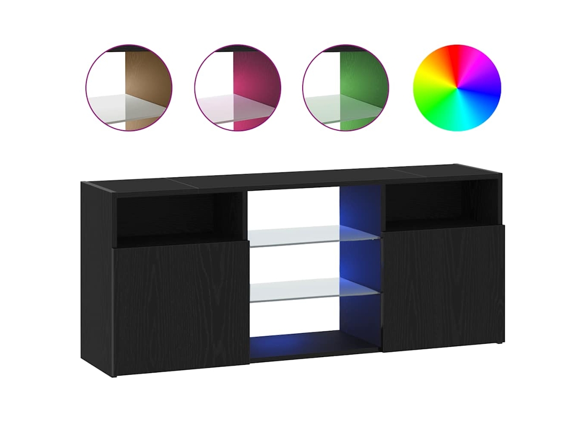 Móvel para TV com Luzes LED em Carvalho Preto 120x30x50 cm Madeira Engenheirada MAISON EXCLUSIVE