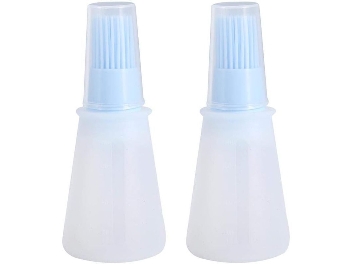 2026 set de 2 Garrafas de Óleo com Espátula de Silicone e Tampa Resistente Ao Calor para Cozinha Azul