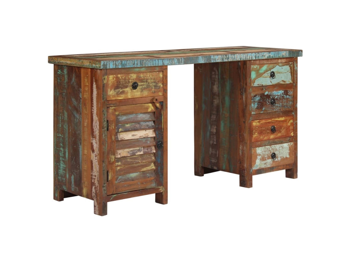 Vidaxl Secretária Pedestal Madeira Recuperada Maciça 140x50x77cm
