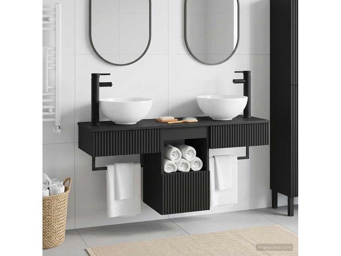 Vidaxl Conjunto De Móveis Para Banheiro 3 Unid. Preto
