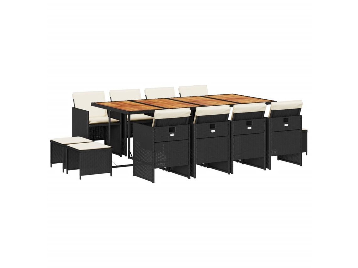 Conjunto de 13 Jantar para Jardim com Almofadões Vime Pe Preto MAISON EXCLUSIVE