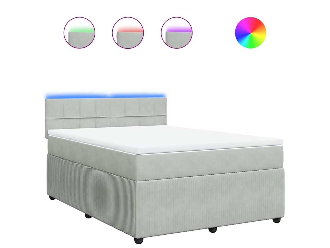 Cama com Molas e Colchão Veludo Cinzento Claro MAISON EXCLUSIVE (140x190 cm)