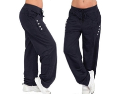 Calcinha De Moletom Feminina Leg Straight Solta Calça De Corrida Confortável Com Cordão E Bolsos Para Academia Azul Marinho