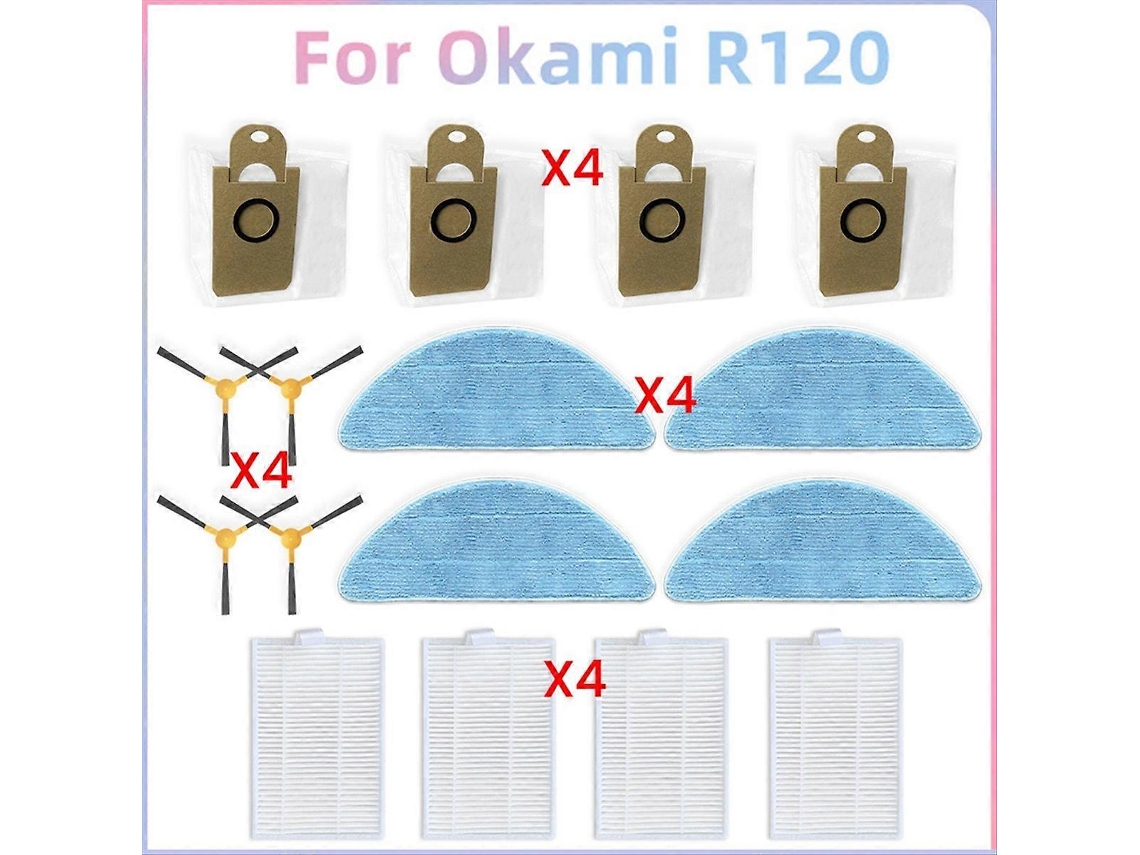 Peças Para Aspirador Okami R120: Saco De Pó, Escova Lateral, Filtro Hepa, Pano De Limpeza.