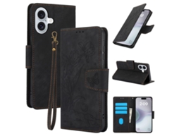 Capa Em Couro Pu, Com Pega, Para Apple Iphone 16 Plus Preto