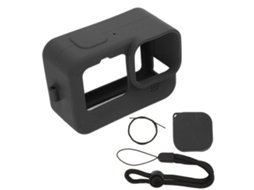 Funda De Silicona Protectora Com Cordão E Tampa Para Lente Da Câmera De Ação Hero 10 9 Black