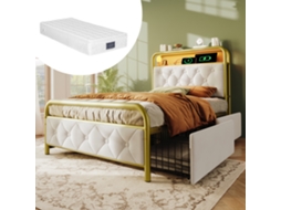 Cama Solteiro 90x200 Com Usb-c App Led 2 Gavetas Colchão Polsterbett