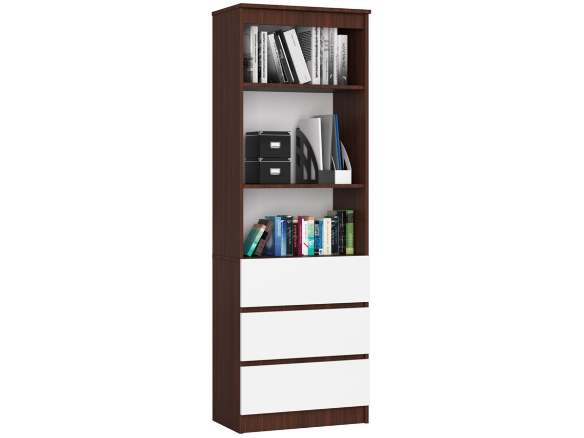 Estante Elegante R60 3 Gavetas 2 Portas - Wenge/branco - 60x180x35 Cm