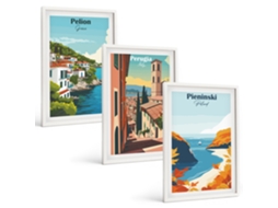 Conjunto De Pinturas Paisagens Pitorescas Retrô Moldura Branca Pinturas De Quarto Espelharte (3 Piezas De 40x60 Cm)