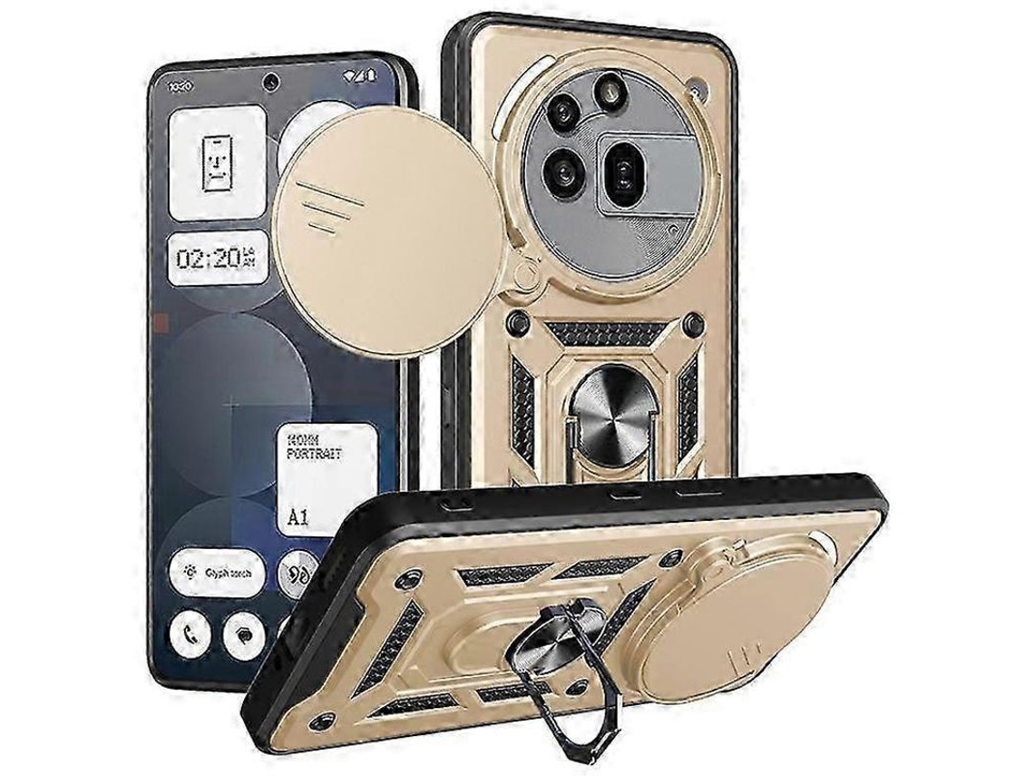 Capa Pro para Nothing Phone 3a, com tampa deslizante, suporte giratório, TPU/plástico, dourado
