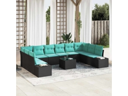 Vidaxl Conjunto De Sofá De Jardim 11 Unid. Preto Vime Pe