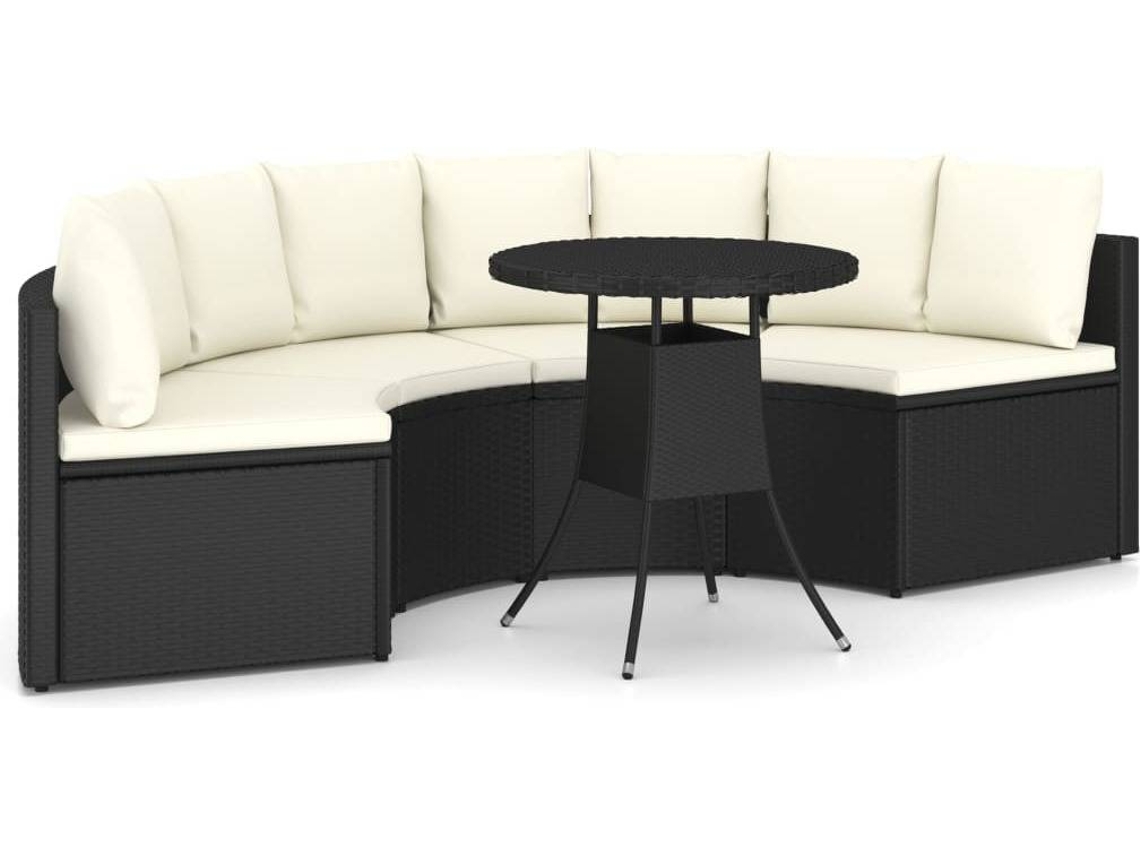 vidaXL 5 pcs conjunto sofás de jardim c/ almofadões vime PE preto