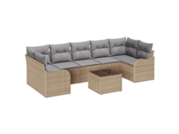 Conjunto 8 Sofá De Jardim Vidaxl Bege Vime Pe (289 X 122,5 X 85 Cm)
