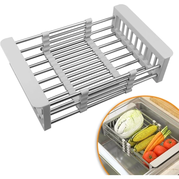 Escorredor de Pratos Extensível 26 Cm a 46 5 em Aço Inoxidável para Pia e Bancada Cozinha AQUAFORGE