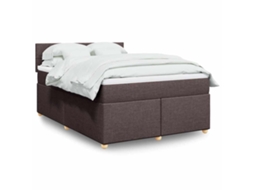 Cama Com Molas/colchão 140x190 Cm Tecido Castanho-escuro