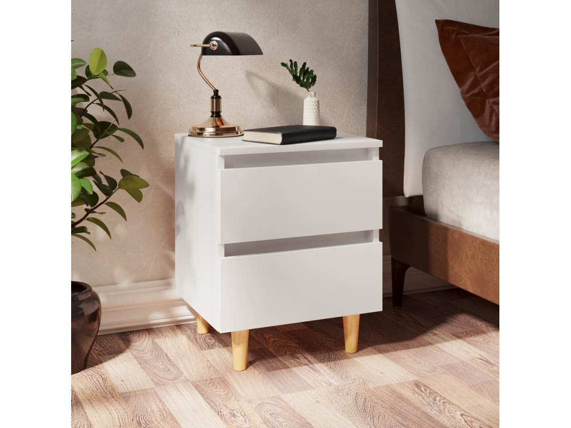 Mesas de Cabeceira 2 Pcs com Pernas de Pinho 40X35X50 Cm Branco