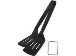 Pinça De Cozinha Multifuncional E Fácil Usar, Em Silicone Preto Com Espátula Integrada, Design Compacto E Desempenho