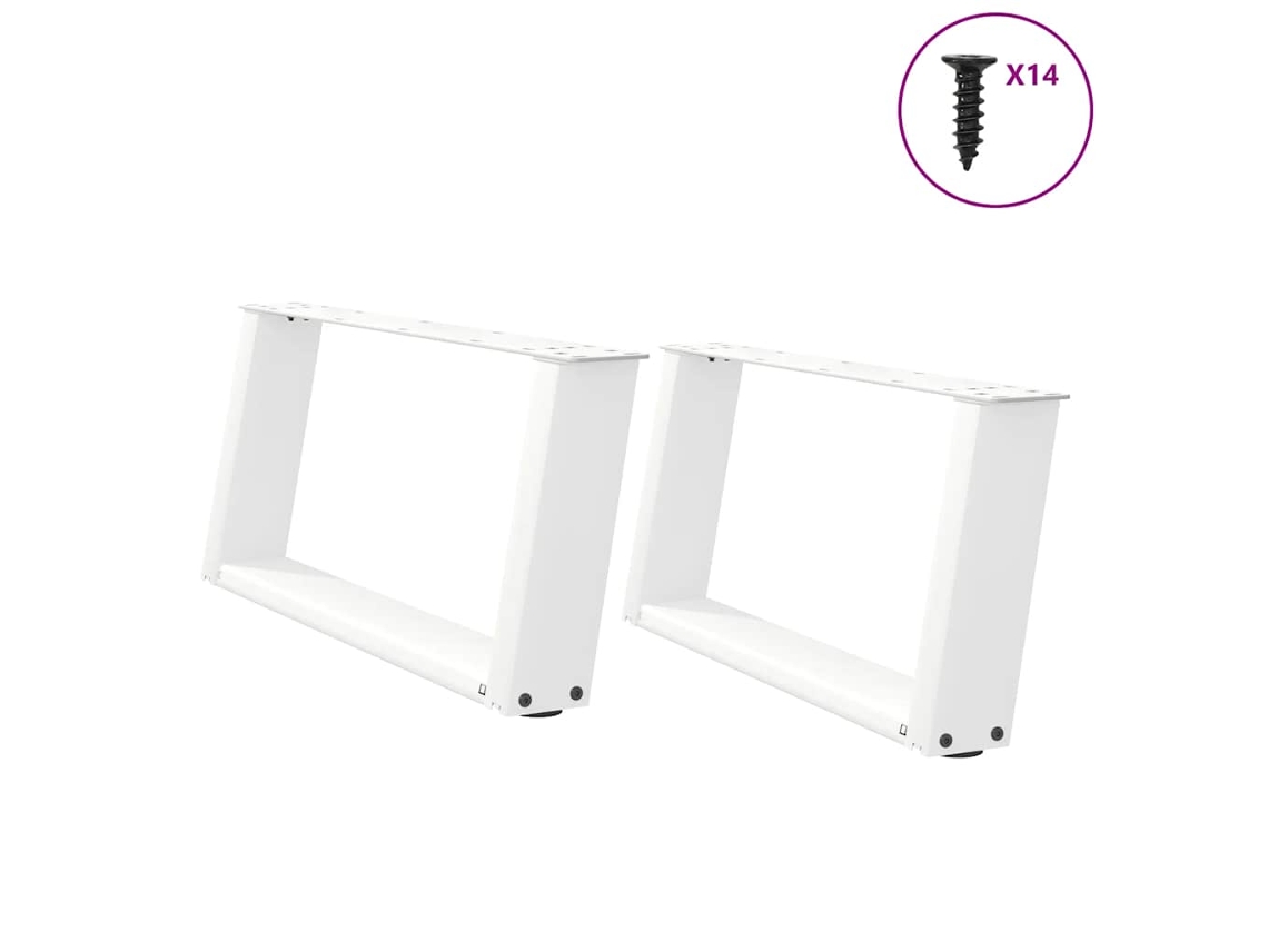 Vidaxl Pés Para Mesa De Centro Em Formato De U, 2 Peças, Branco, 60x(30-31) Cm, Aço
