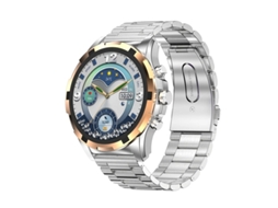 Smartwatch com chamadas Bluetooth, atualizações meteorológicas, controle de música, monitoramento de frequência cardíaca e vários modos.