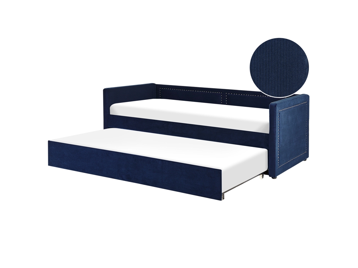 Cama Dupla Prática BELIANI Mimizan de Bombazine Azul Marinho 90 X 200